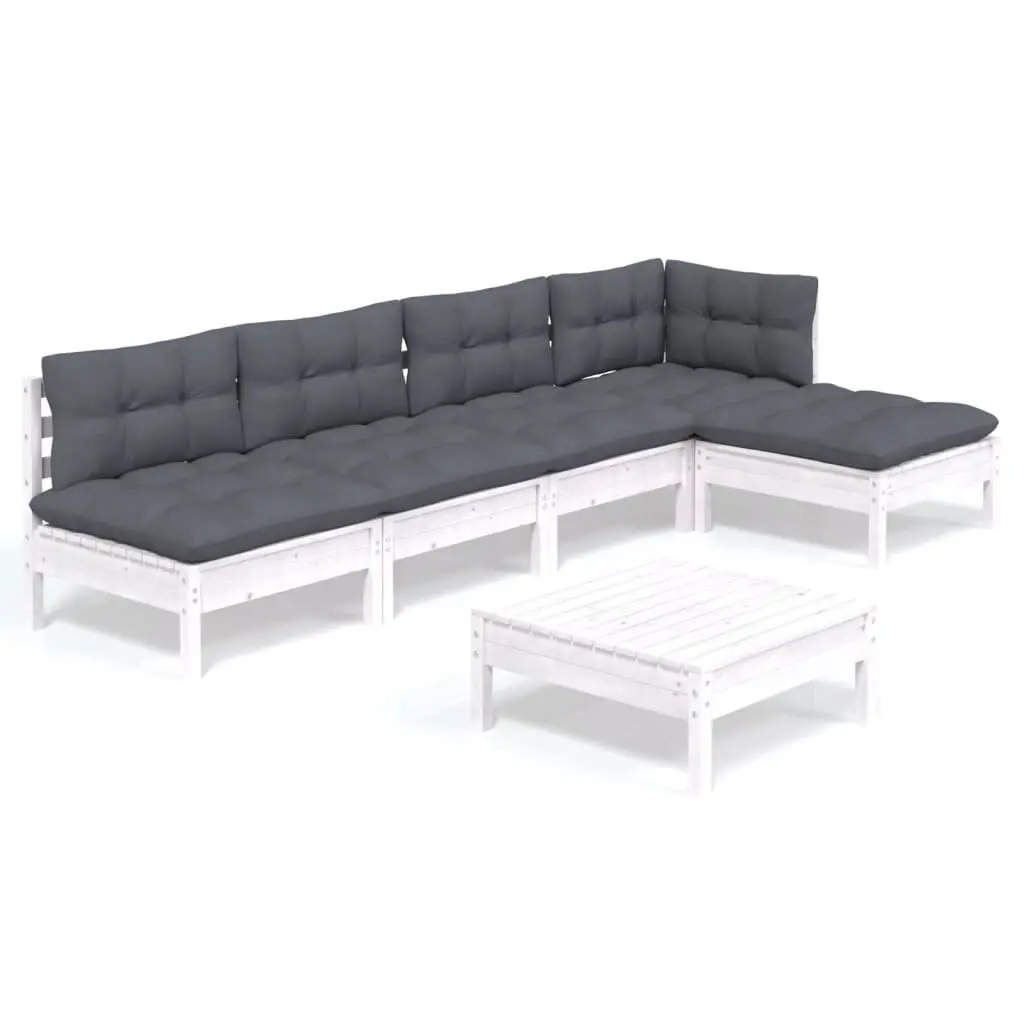 Garden Lounge Set 6 Piece White Pinewood Outdoor Furniture with Cushions