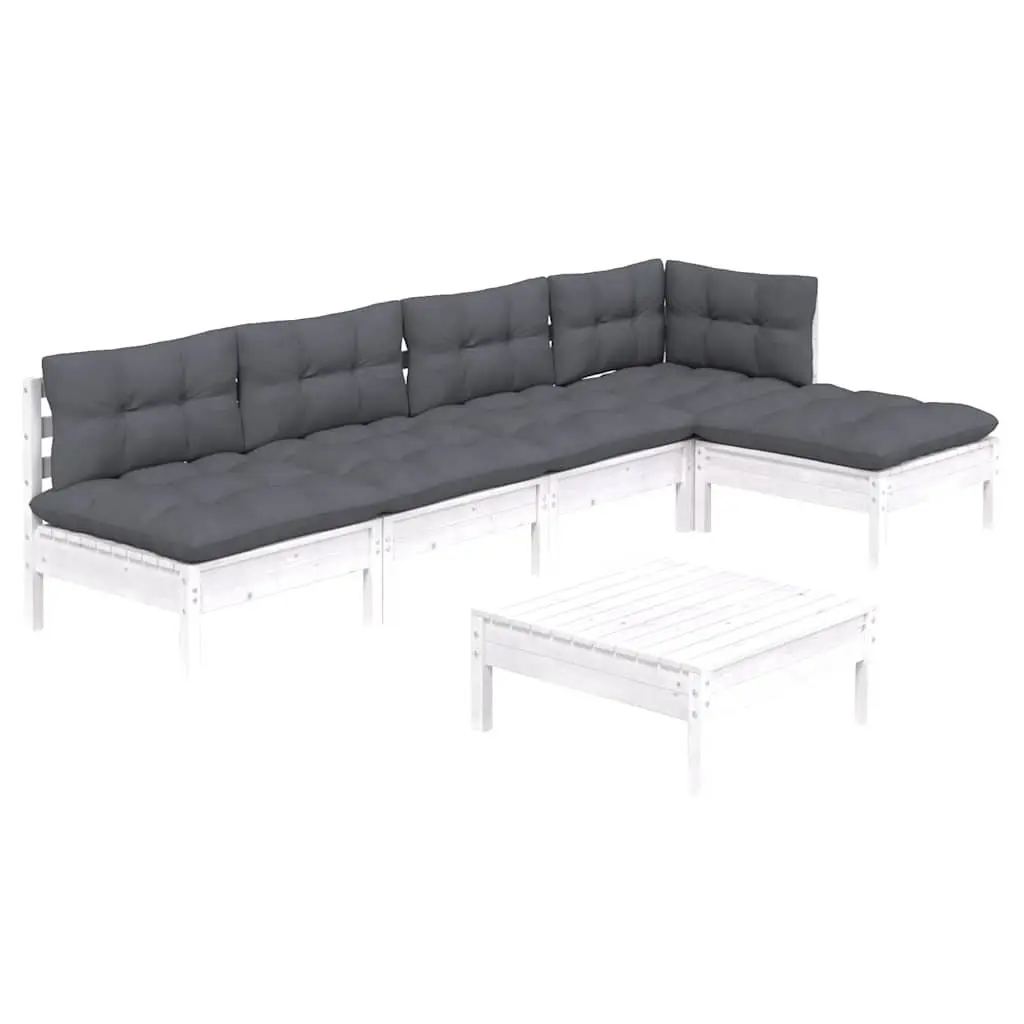 Garden Lounge Set 6 Piece White Pinewood Outdoor Furniture with Cushions