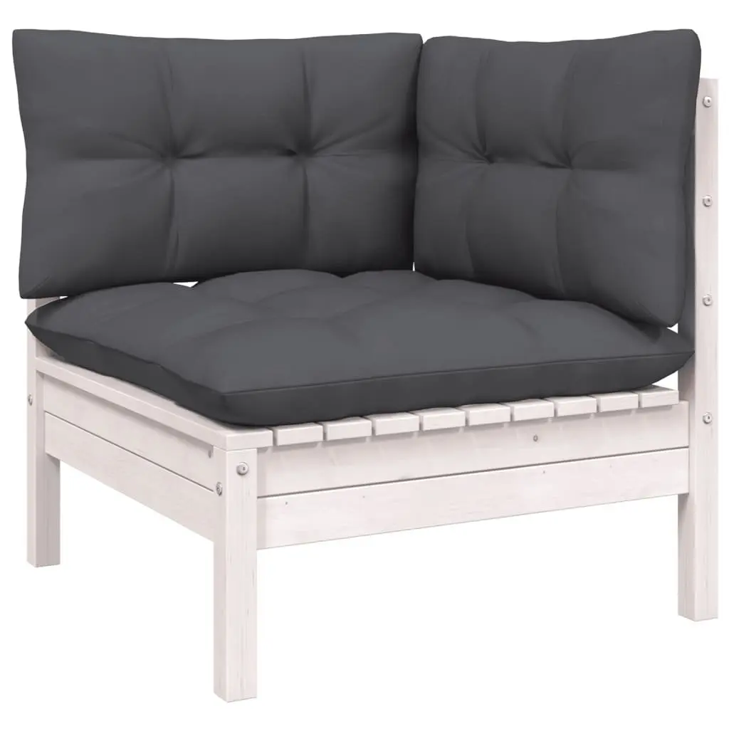 Garden Lounge Set 6 Piece White Pinewood Outdoor Furniture with Cushions