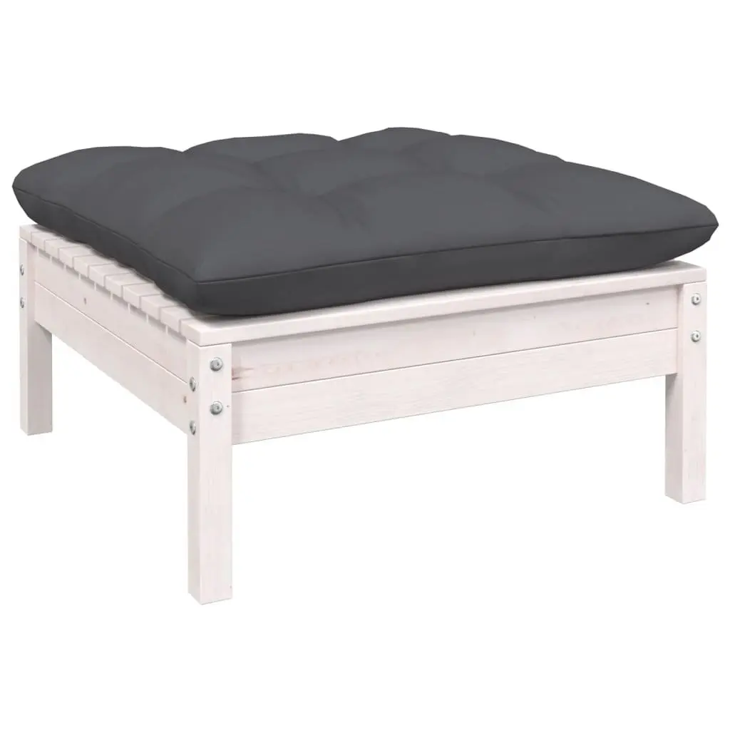 Garden Lounge Set 6 Piece White Pinewood Outdoor Furniture with Cushions