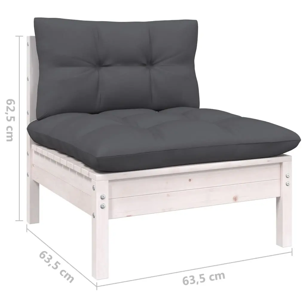 Garden Lounge Set 6 Piece White Pinewood Outdoor Furniture with Cushions