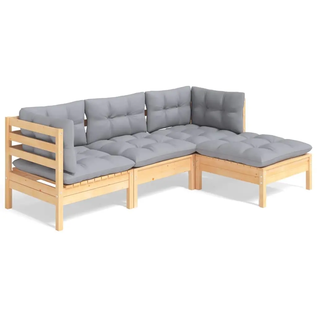Garden Lounge Set 4 Piece Wooden Patio Furniture Grey Cushions Outdoor Seating
