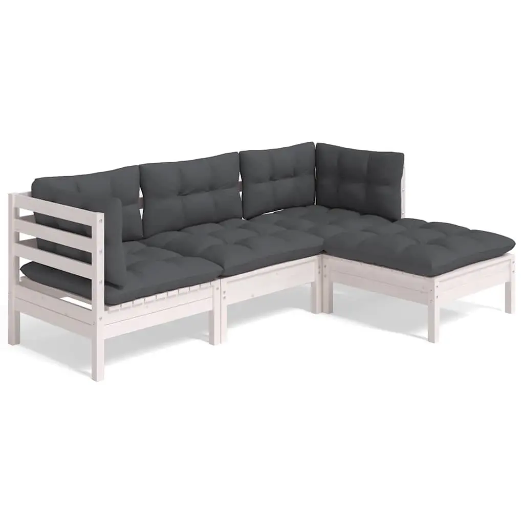4 Piece Outdoor Lounge Set Pinewood Cushions White