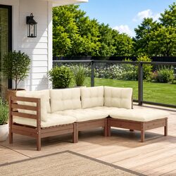 Garden Lounge Set 4 Piece Outdoor Furniture Patio Seating with Cushions Brown