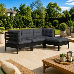 Warm and Reliable 4 Piece Black Pinewood Lounge Set