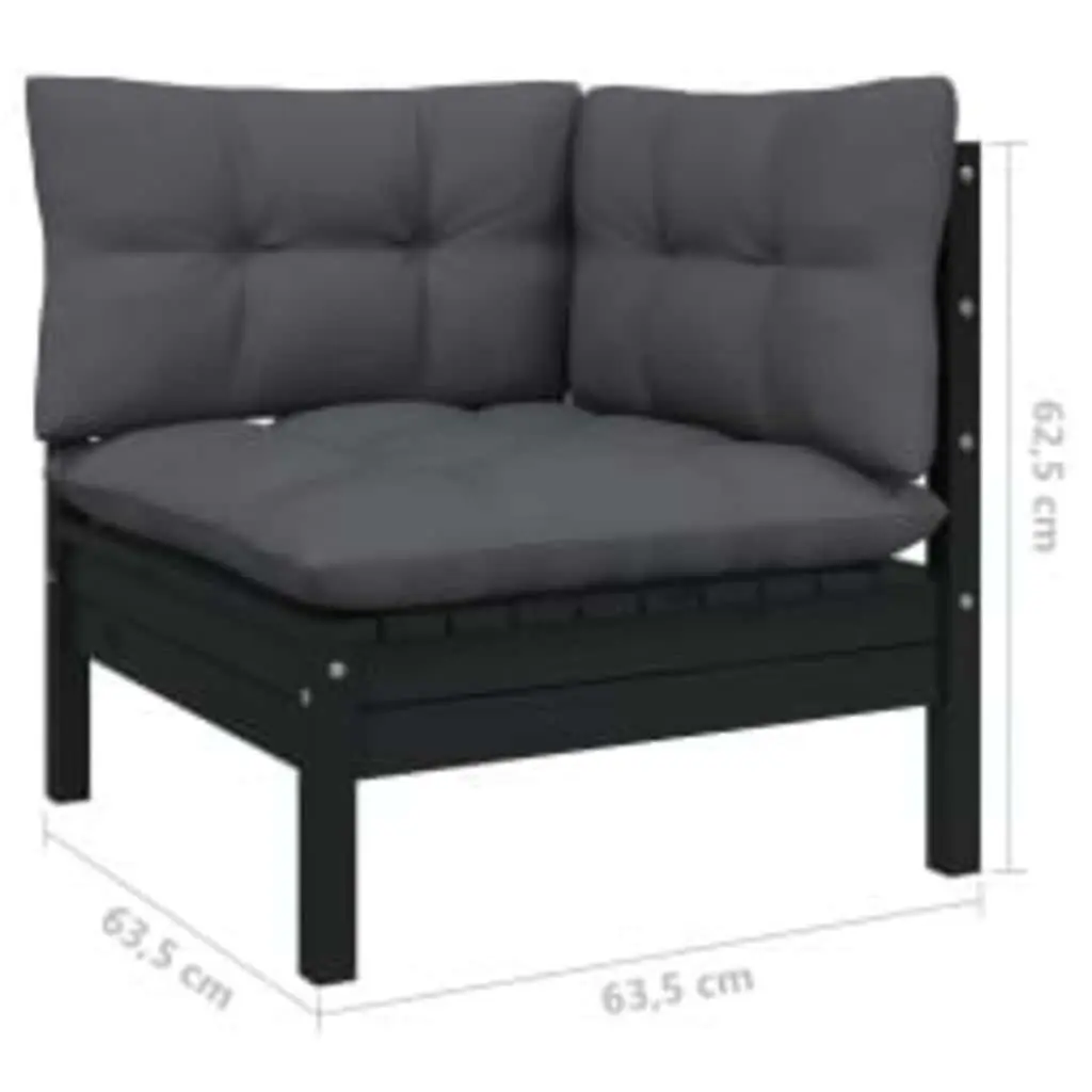 4 Piece Garden Lounge Set Black Pinewood Outdoor Furniture with Cushions Patio