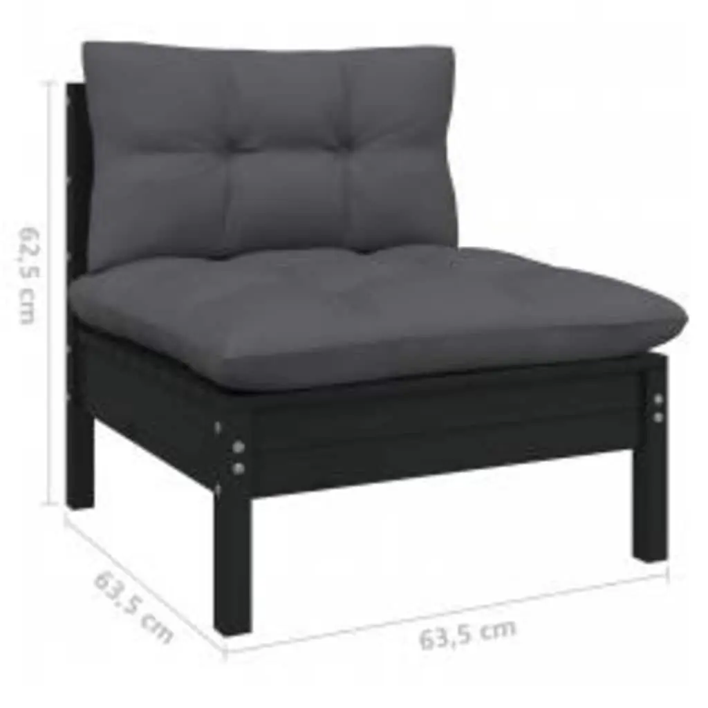4 Piece Garden Lounge Set Black Pinewood Outdoor Furniture with Cushions Patio
