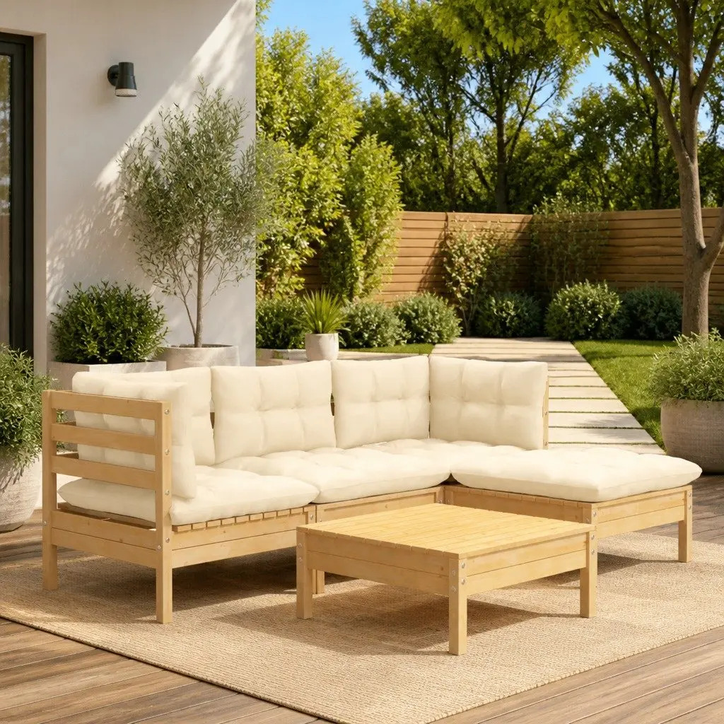 5 Piece Outdoor Garden Lounge Set Modular Patio Furniture Cream Cushions