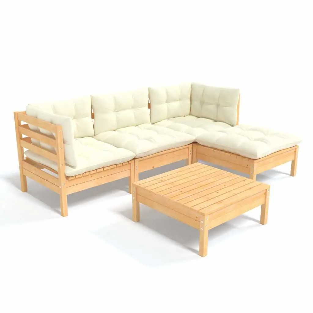 5 Piece Outdoor Garden Lounge Set Modular Patio Furniture Cream Cushions