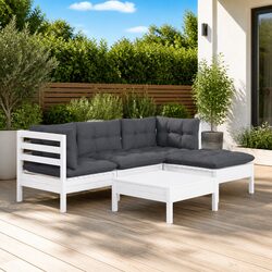 Garden Lounge Set 5 Piece White Pinewood Patio Furniture with Cushions Outdoor