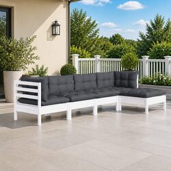 Garden Lounge Set 5 Piece White Outdoor Furniture Patio with Cushions Modular
