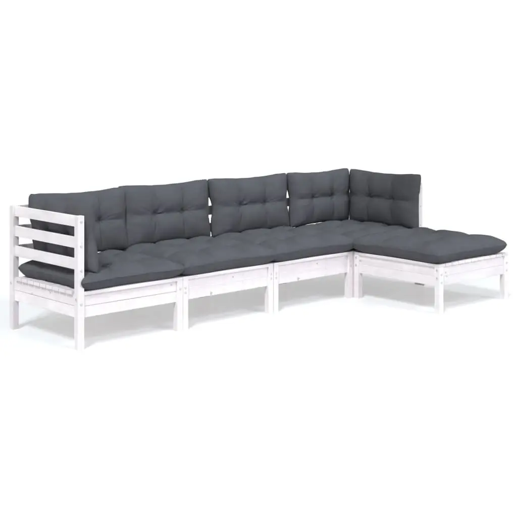 Garden Lounge Set 5 Piece White Outdoor Furniture Patio with Cushions