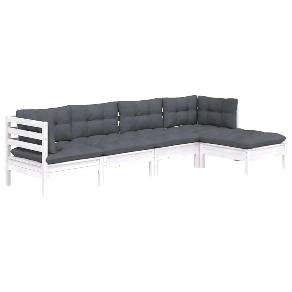 Garden Lounge Set 5 Piece White Outdoor Furniture Patio with Cushions