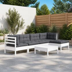 Garden Lounge Set 6 Piece Outdoor Patio Furniture White Pinewood with Cushions