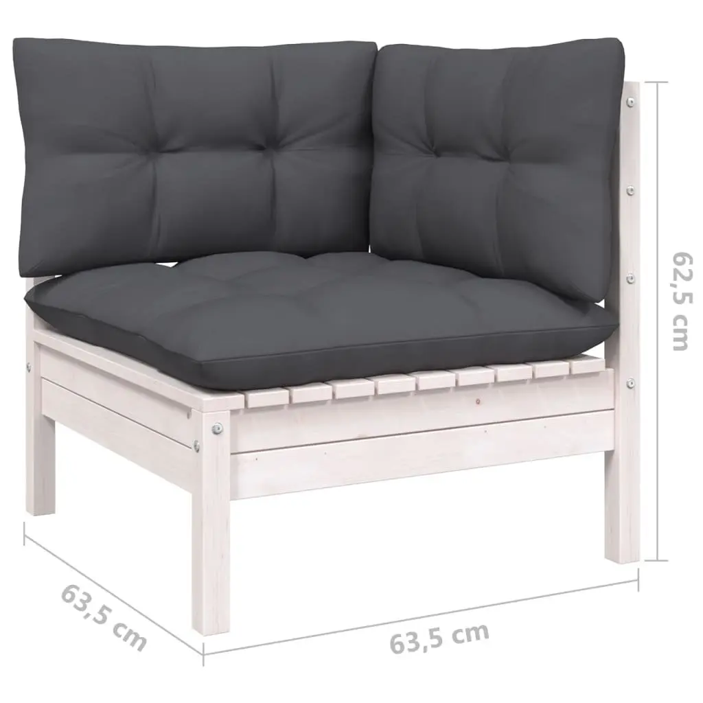 Garden Lounge Set 4 Piece White Pinewood Outdoor Furniture with Cushions