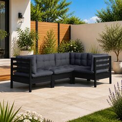 Comfortable and Durable Black Pinewood Garden Lounge Set