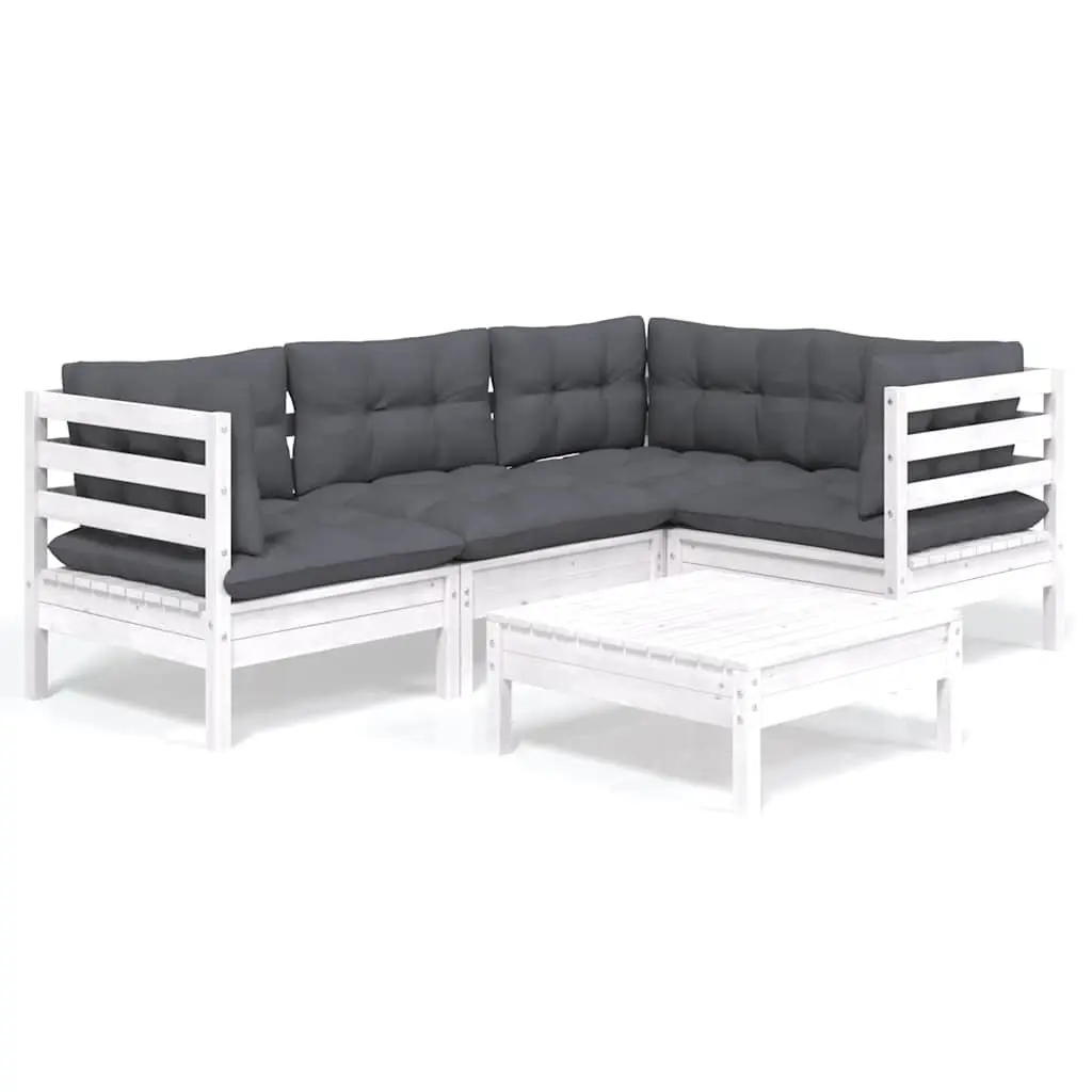 Garden Lounge Set 5 Piece Outdoor Furniture Patio Sofa White Pinewood