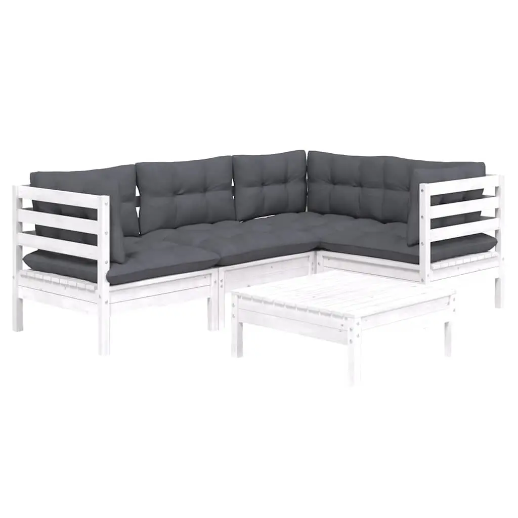 Garden Lounge Set 5 Piece Outdoor Furniture Patio Sofa White Pinewood
