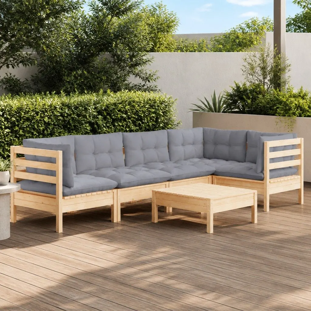 Garden Lounge Set Modular Outdoor Patio Furniture 6 Piece Grey Cushions