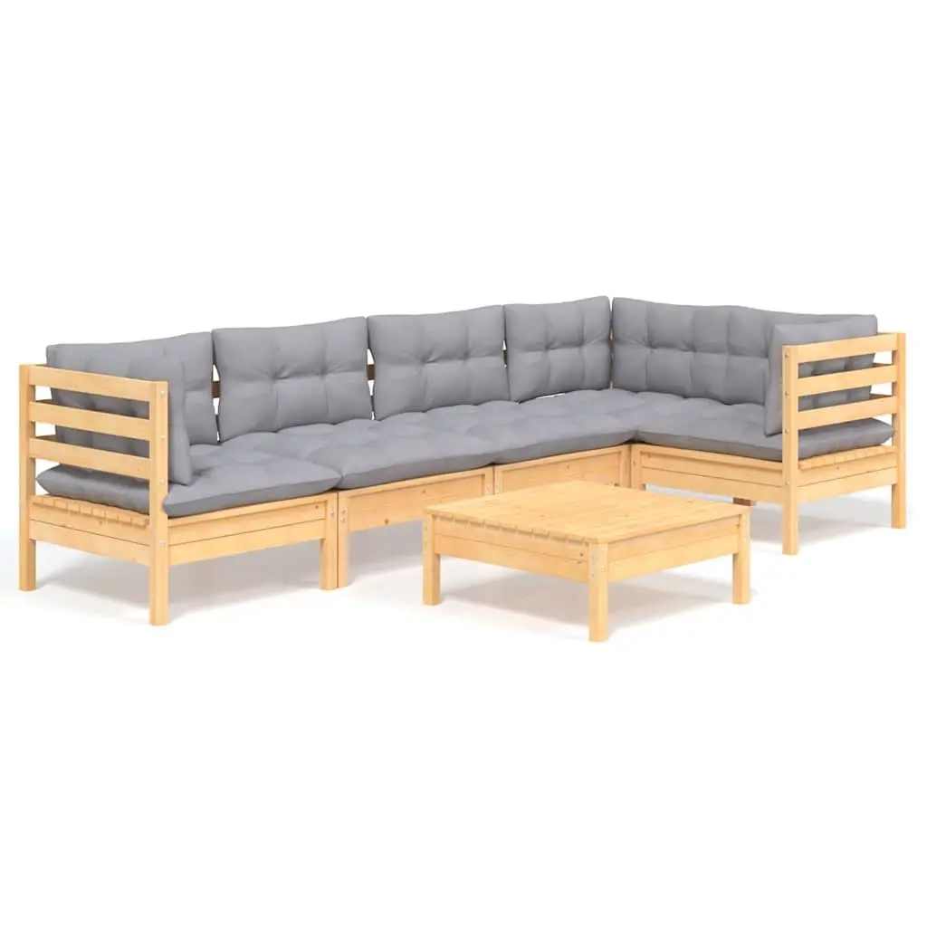 Garden Lounge Set Modular Outdoor Patio Furniture 6 Piece Grey Cushions
