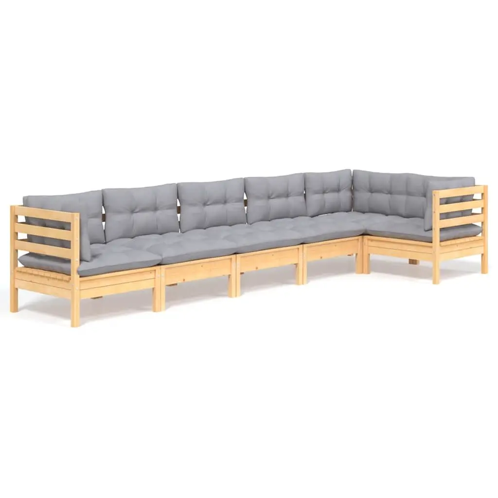 Garden Lounge Set Modular Outdoor Patio Furniture 6 Piece Grey Cushions
