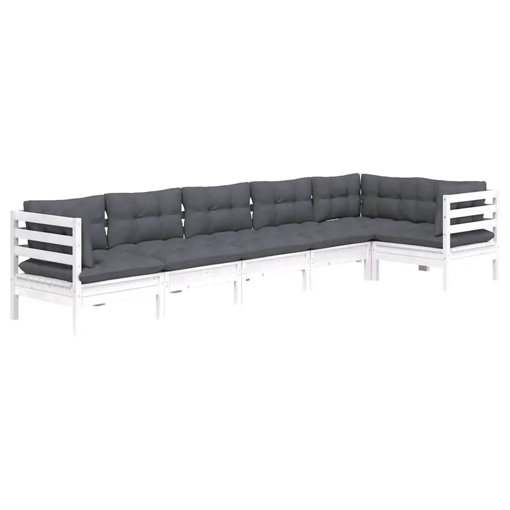 Wooden Garden Lounge Set 6 Piece Outdoor Patio Furniture White Cushions Modular