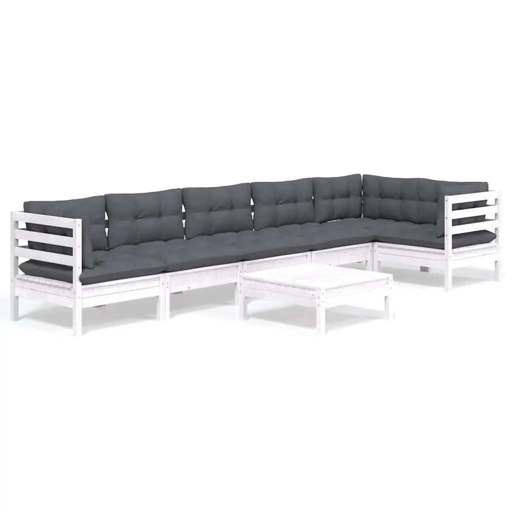 7 Piece Garden Lounge Set Pinewood Outdoor Furniture with Cushions White