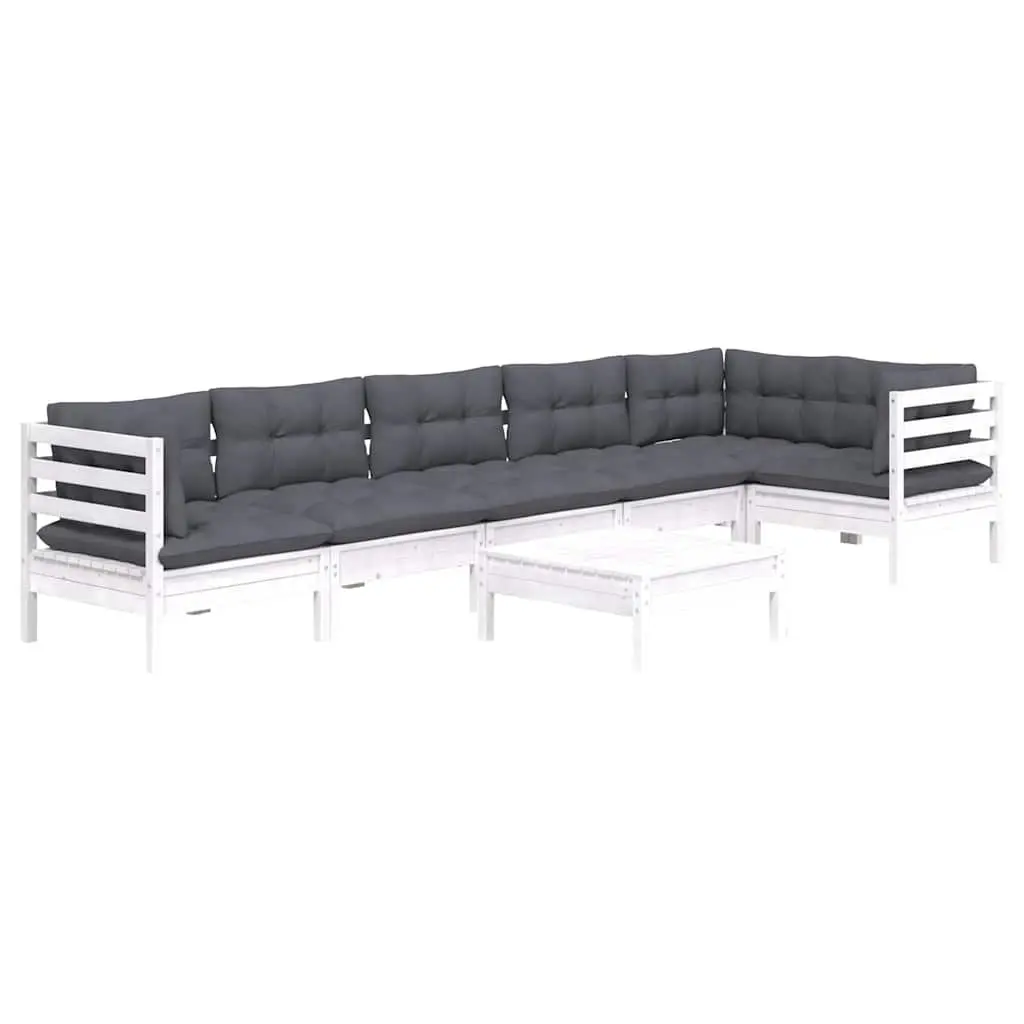 7 Piece Garden Lounge Set Pinewood Outdoor Furniture with Cushions White