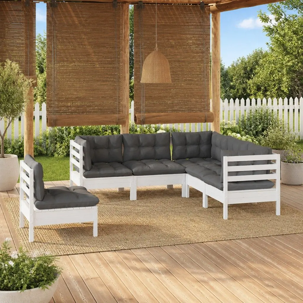 Garden Lounge Set 5 Piece Outdoor Patio Furniture White Pinewood with Cushions