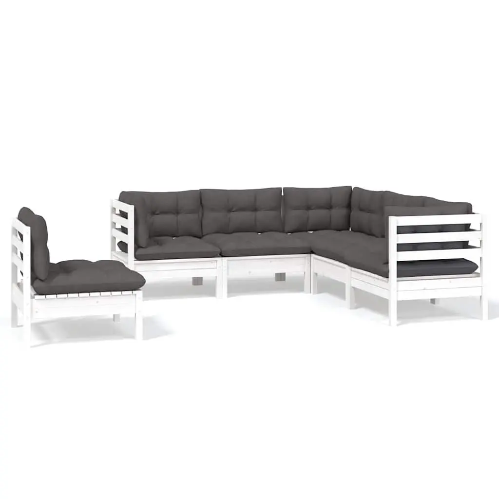 Garden Lounge Set 5 Piece Outdoor Patio Furniture White Pinewood with Cushions