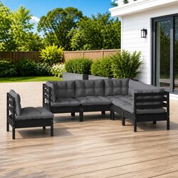 Comfortable Black Pinewood 5 Piece Lounge Set