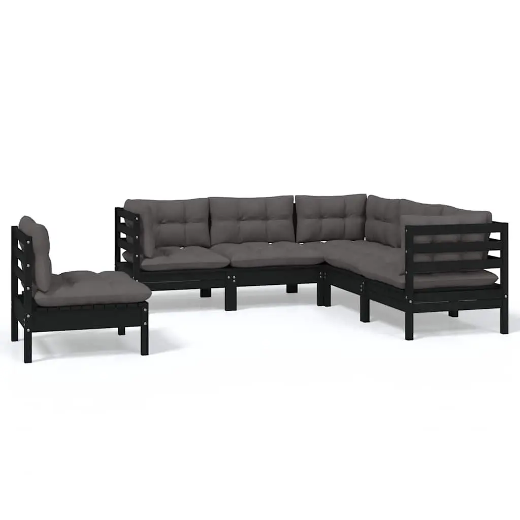 Black Pinewood 5 Piece Lounge Set