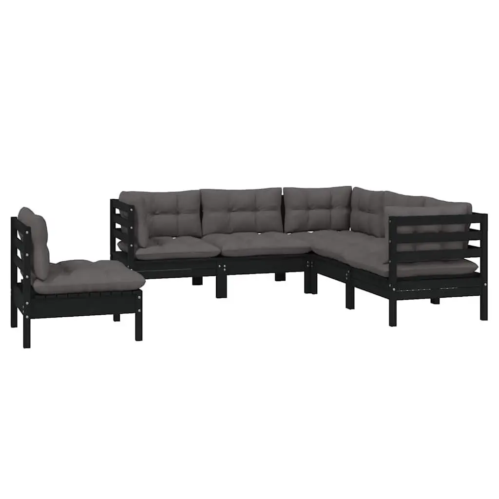 Black Pinewood 5 Piece Lounge Set