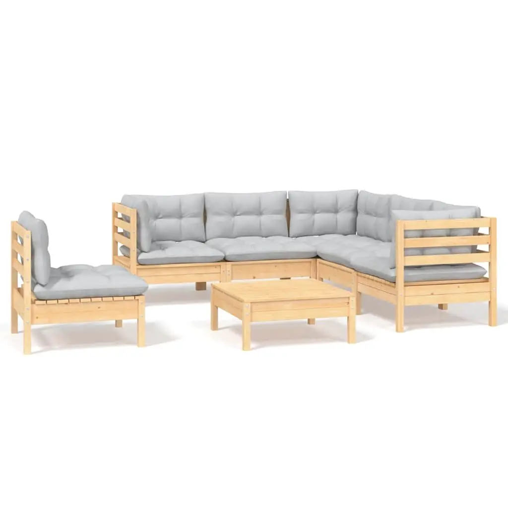 Garden Lounge Set 6 Piece Outdoor Patio Furniture Grey Cushions Wooden Modular