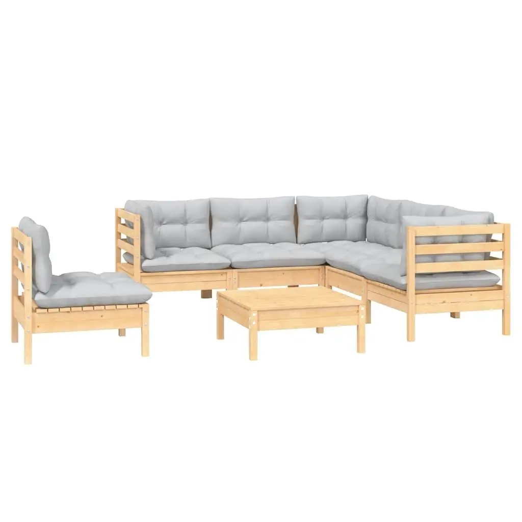 Garden Lounge Set 6 Piece Outdoor Patio Furniture Grey Cushions Wooden Modular