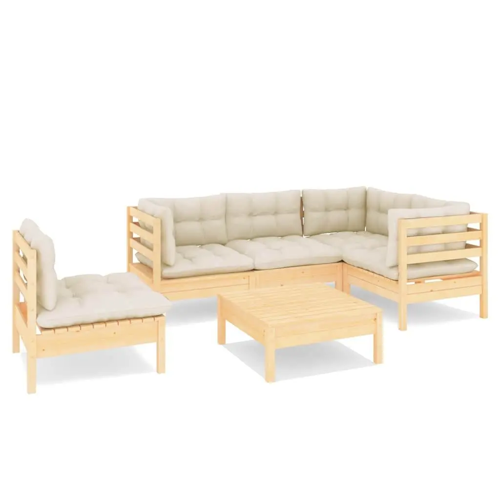 Garden Lounge Set 6 Piece Wooden Patio Furniture Modular Cream Cushions