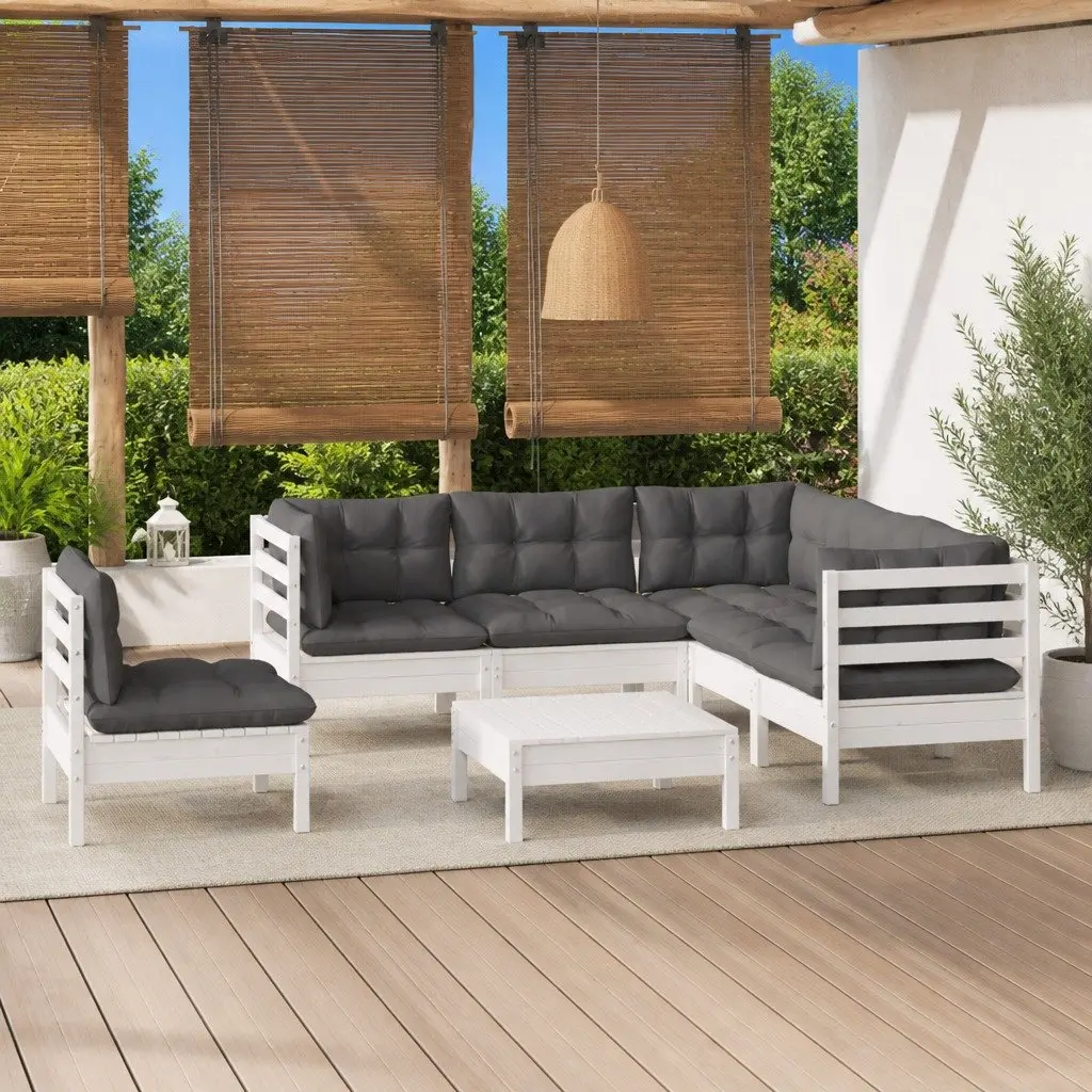 Garden Lounge Set 6 Piece Outdoor Furniture Pinewood with Cushions White