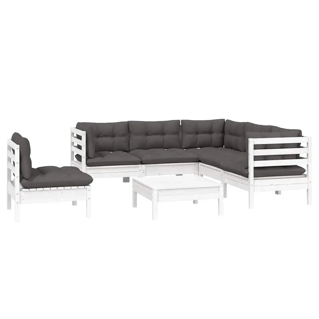 Garden Lounge Set 6 Piece Outdoor Furniture Pinewood with Cushions White