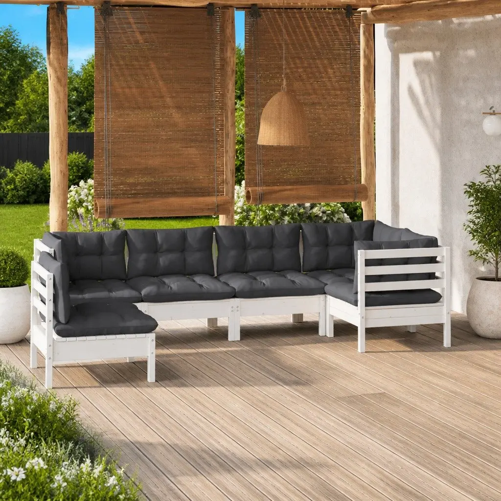 Garden Lounge Set 6 Piece Outdoor Furniture White Pinewood with Cushions