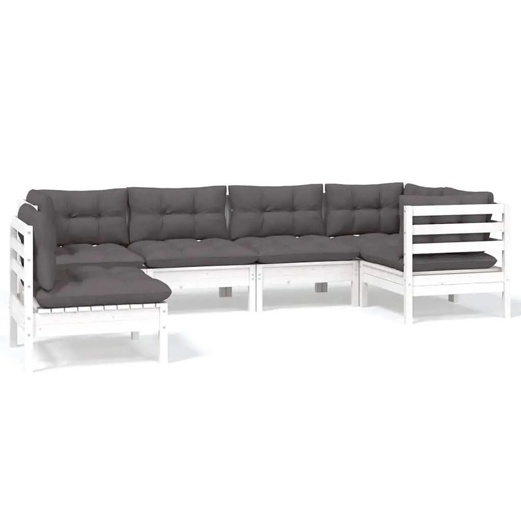 Garden Lounge Set 6 Piece Outdoor Furniture White Pinewood with Cushions