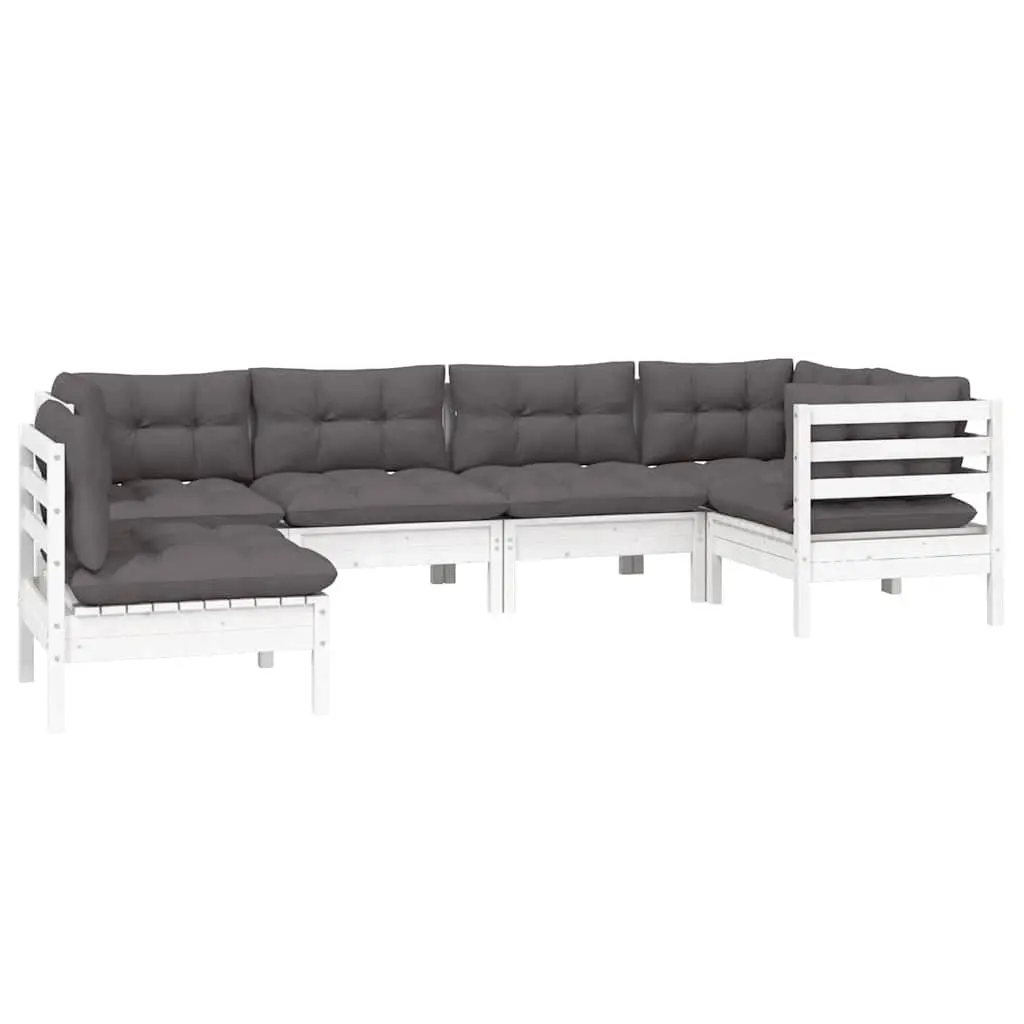 Garden Lounge Set 6 Piece Outdoor Furniture White Pinewood with Cushions