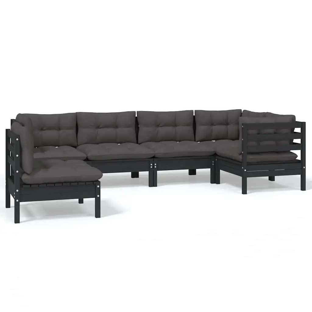 Black Pinewood 6 Piece Garden Lounge Set