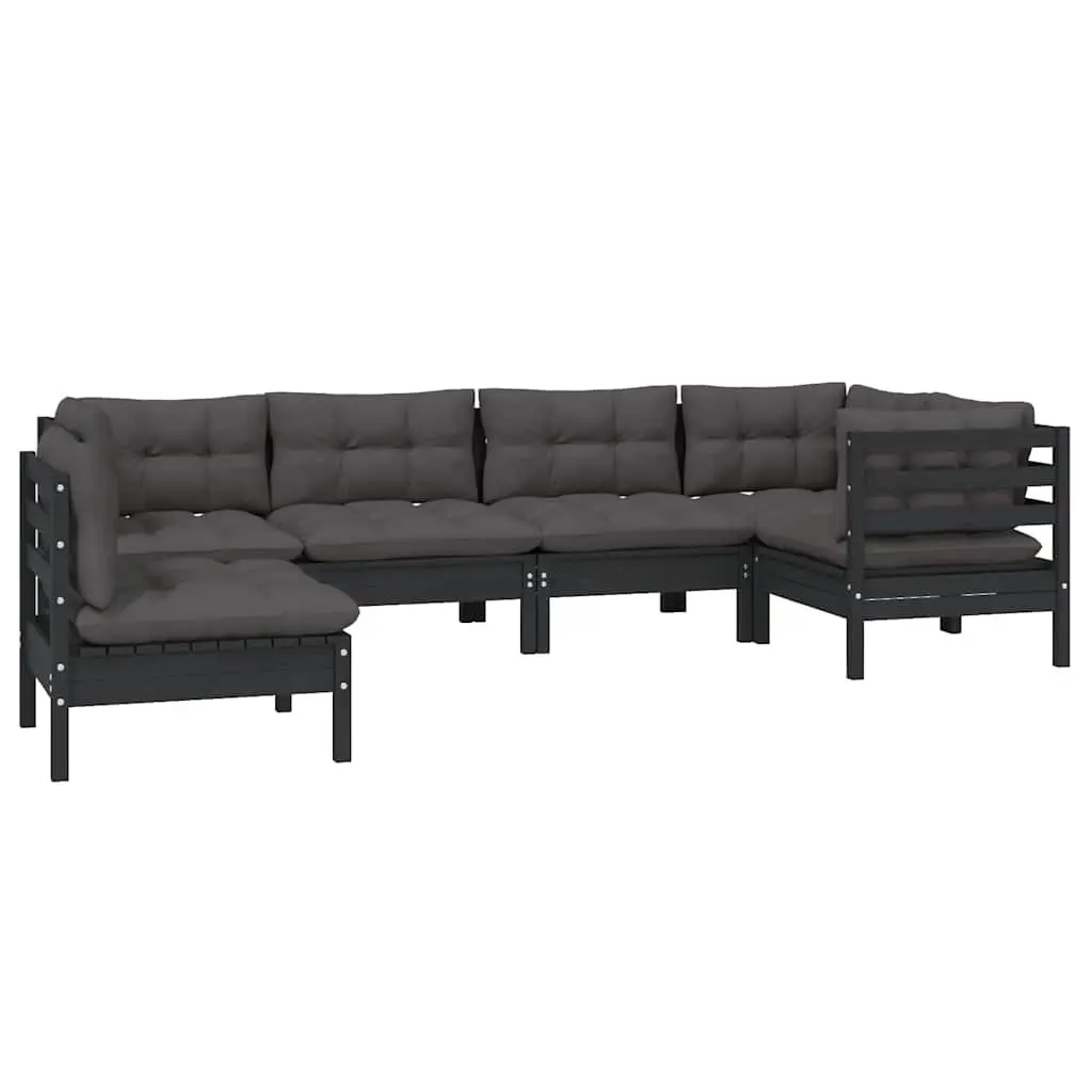 Black Pinewood 6 Piece Garden Lounge Set