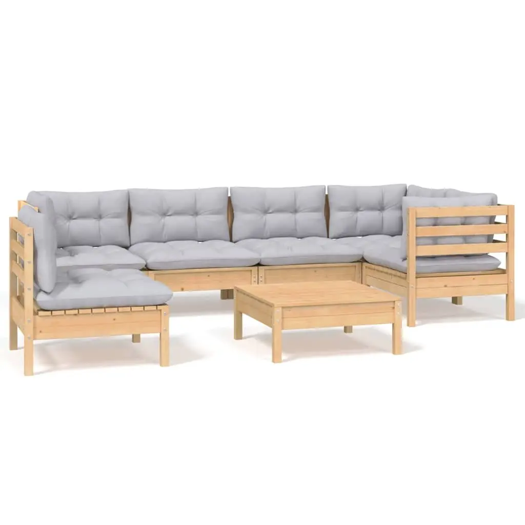 7 Piece Garden Lounge Set Outdoor Patio Furniture Pinewood Grey Cushions