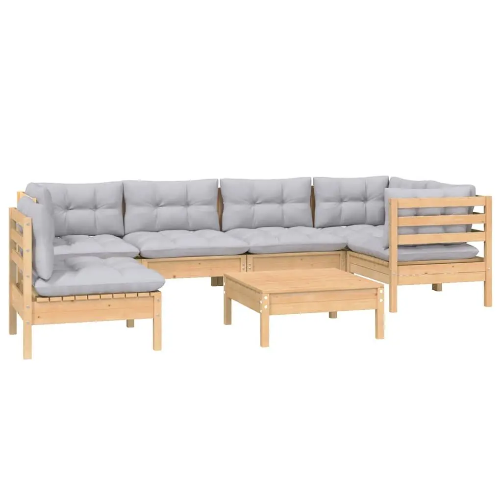7 Piece Garden Lounge Set Outdoor Patio Furniture Pinewood Grey Cushions