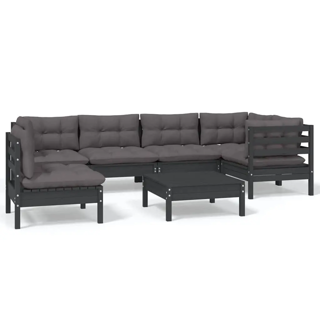 7 Piece Garden Lounge Set Outdoor Patio Furniture Pinewood Black with Cushions