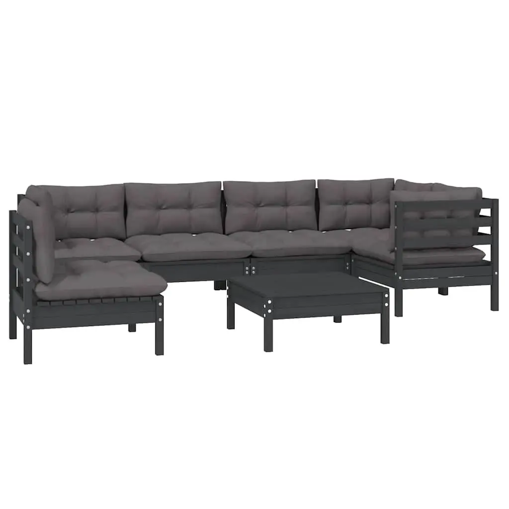 7 Piece Garden Lounge Set Outdoor Patio Furniture Pinewood Black with Cushions