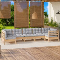Elegant 7 Piece Modular Outdoor Lounge Set with Grey Cushions