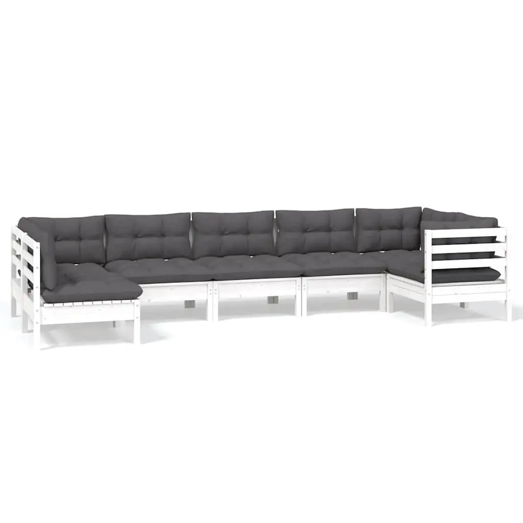 Wooden Lounge Set 7 Piece Outdoor Furniture Patio Seating White with Cushions