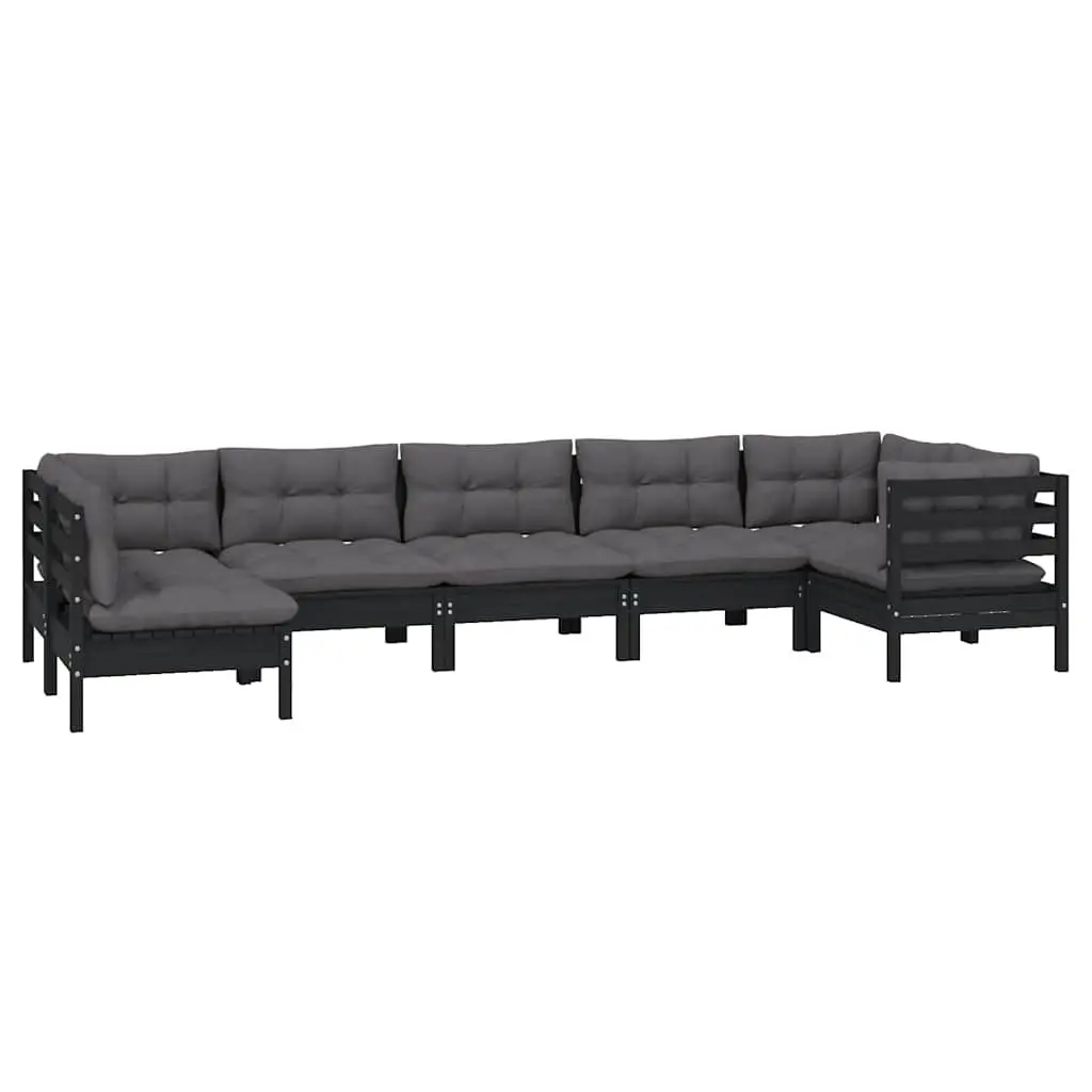 PinewoodGardenLoungeSetModularDesign7PiecesCushionsBlackOutdoorPatioFurniture